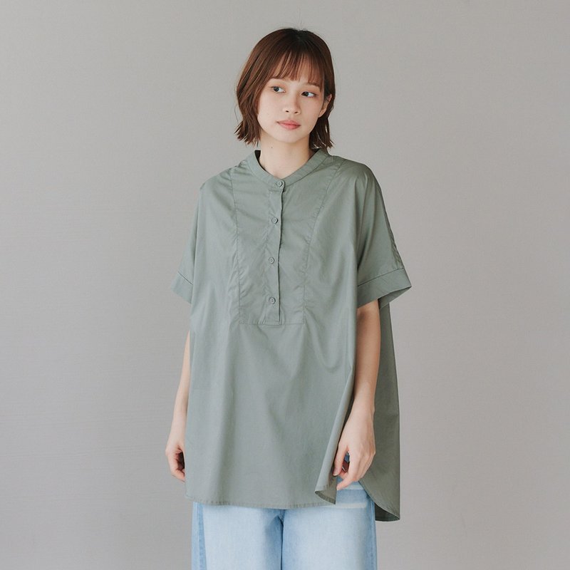 【Simply Yours】弧边小立领衬衫 灰F - 女装衬衫 - 棉.麻 灰色