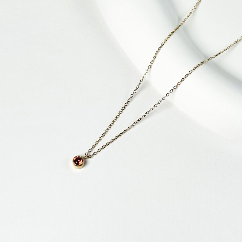 石榴红生日石项链/316医疗钢项链 诞生石 锁骨链 14K金色 项链 - 项链 - 不锈钢 金色