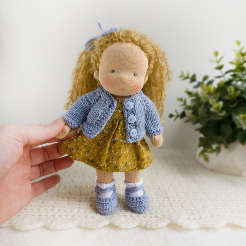 华德福娃娃 高18厘米。天然有机斯坦纳娃娃。 - 玩具/玩偶 - 环保材料 蓝色