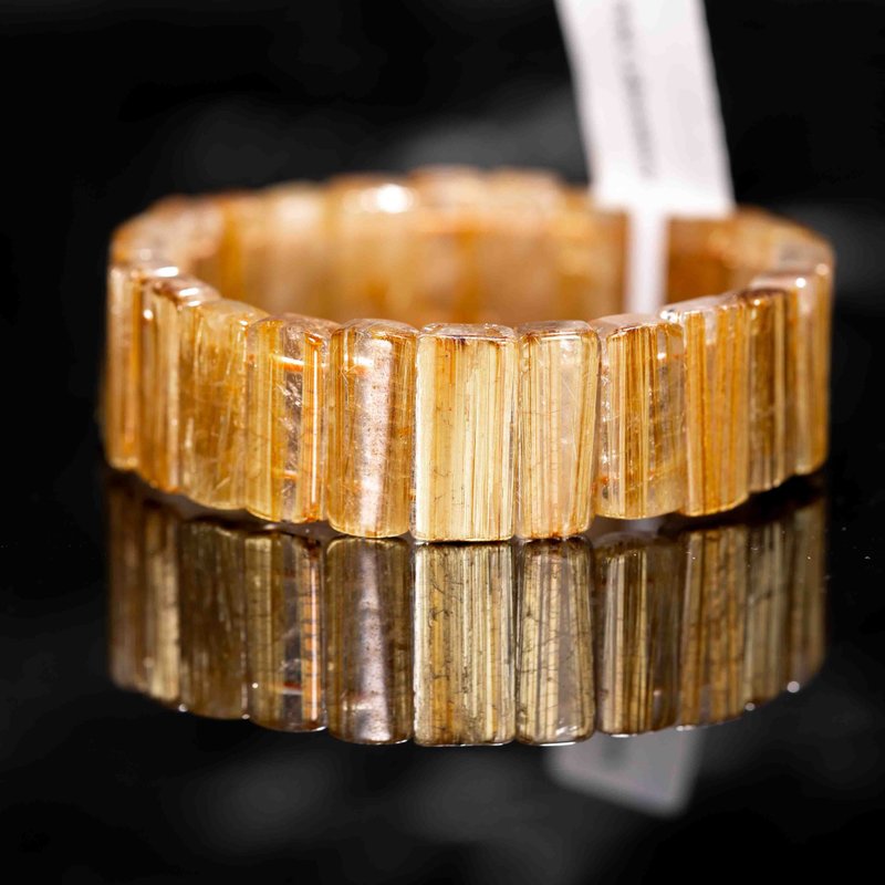 金钛晶手排 | 顶级招财水晶一物一图 | 天然水晶手链 - 手链/手环 - 半宝石 金色