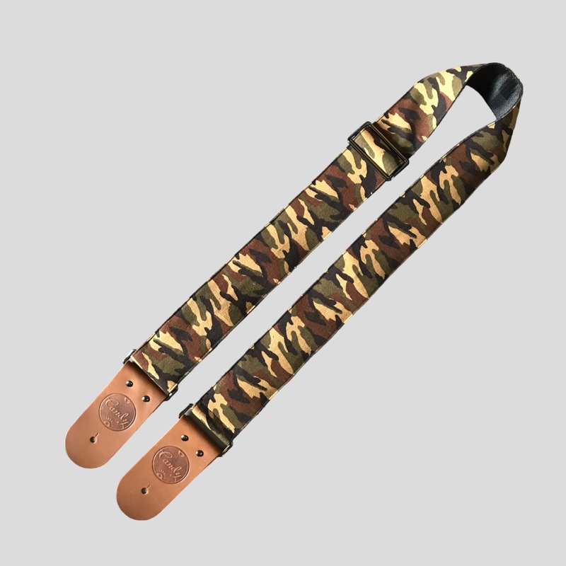 Brown Camo Flag Guitar Strap, Genuine Leather Guitar Strap - 其他 - 棉.麻 咖啡色