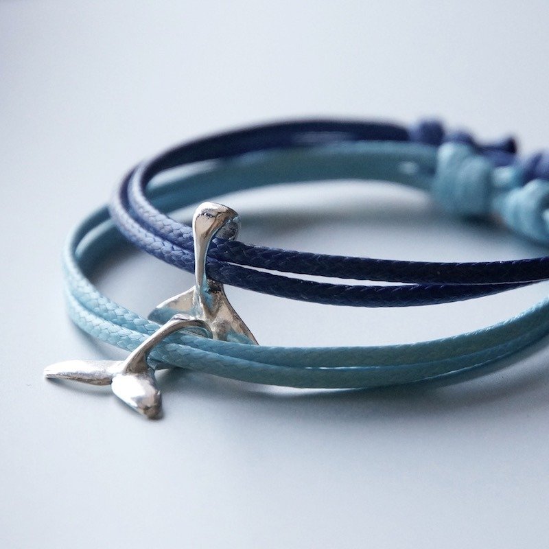 ITS-B900【极简系列・游向大海】925银鲸鱼尾巴蜡绳手环1条。 - 手链/手环 - 纯银 银色