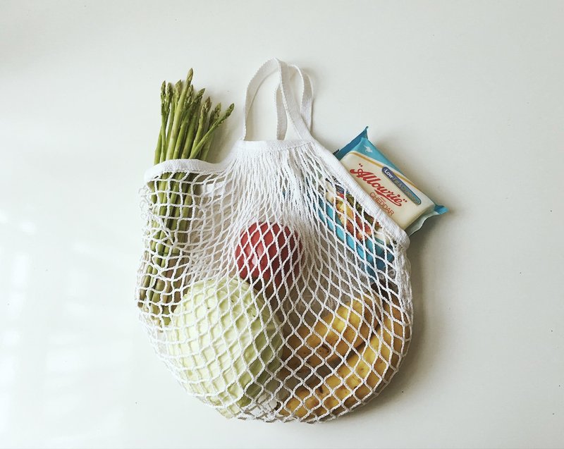 Net Bag French Filet Bag Market Bag Zakka Shopping Bag Gift - 手提包/手提袋 - 棉.麻 白色