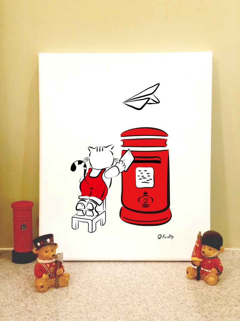 Q Family 4F无框画 猫咪与邮筒 - 海报/装饰画/版画 - 棉.麻 白色