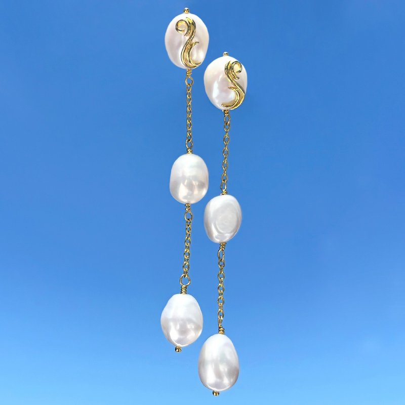 Serafina 三珠垂坠耳环 – 镀金纯银 - 耳环/耳夹 - 纯银 金色