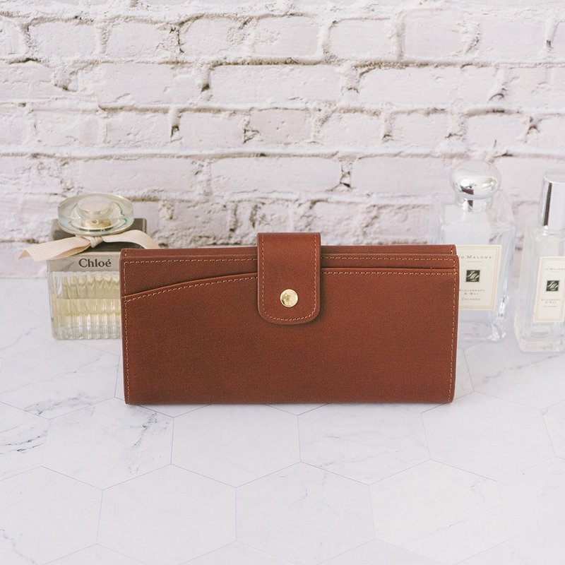 【礼盒】真皮掀扣式长夹 X0149 红棕Y - 皮夹/钱包 - 真皮 红色