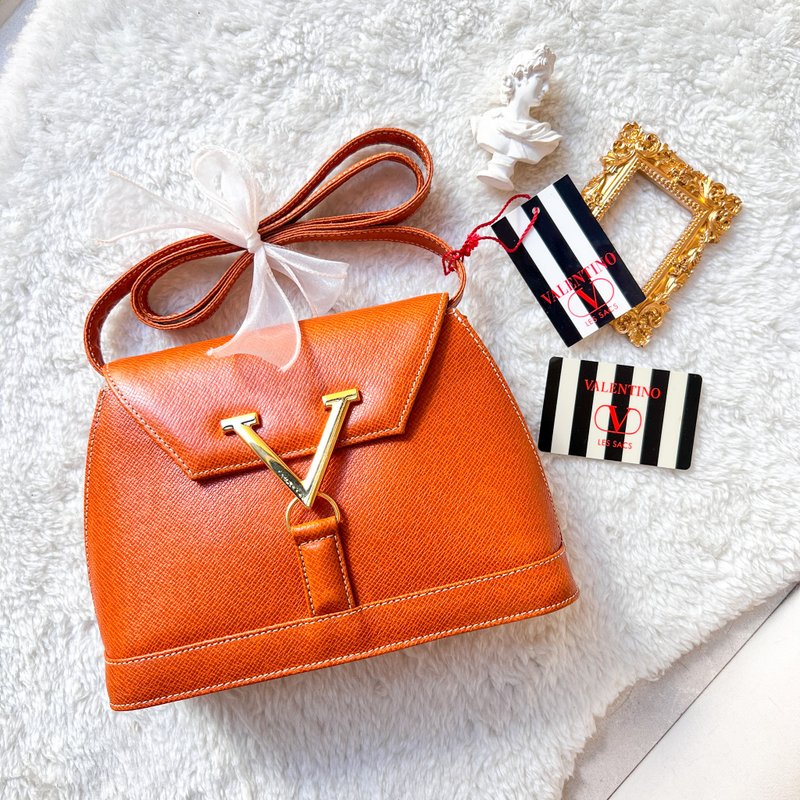 【日本中古】Vintage Valentino Garavani V-lock 斜背包 - 侧背包/斜挎包 - 真皮 橘色