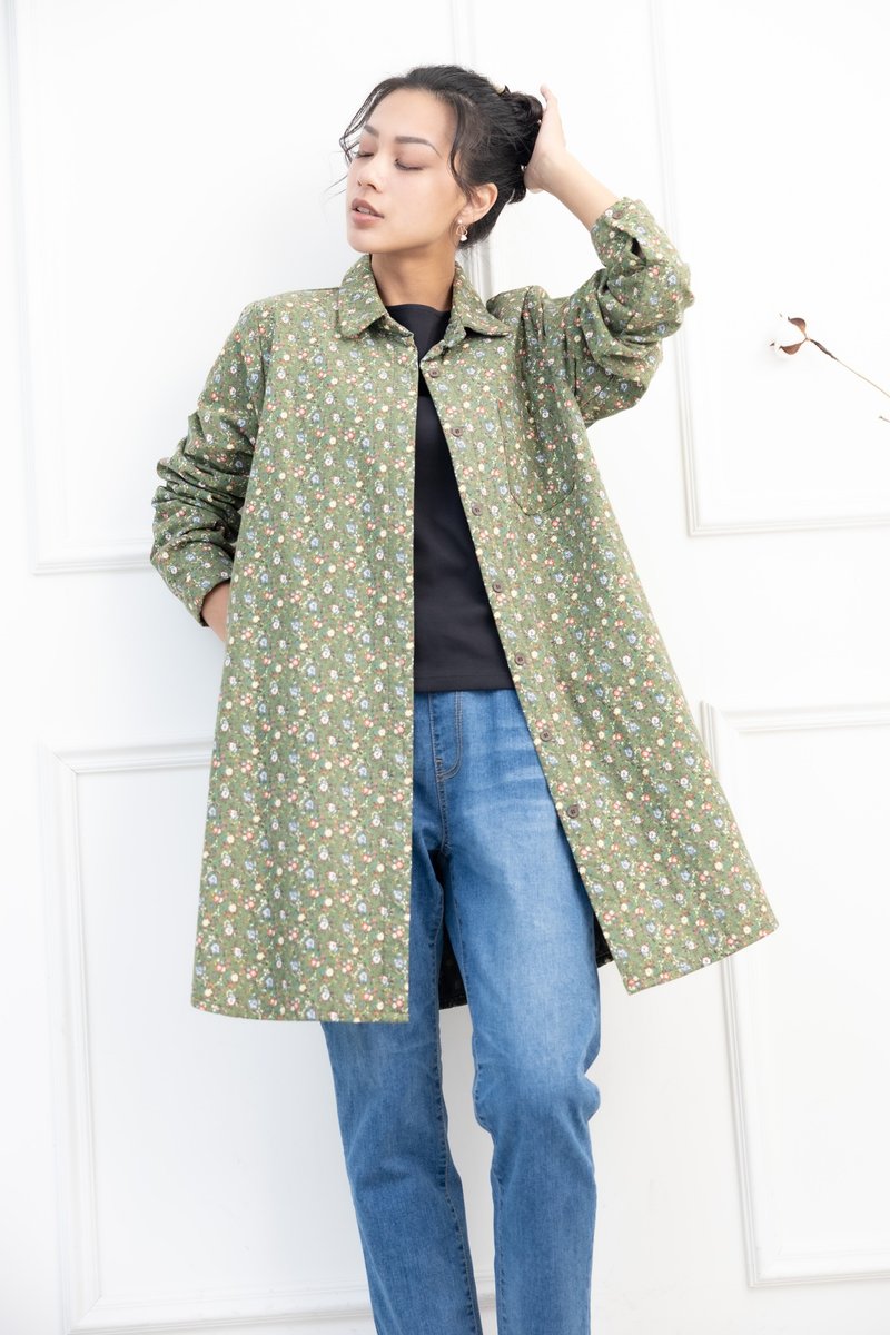 红白黄小碎花长袖加厚衬衫 抹茶绿色 - 女装上衣 - 其他材质 绿色