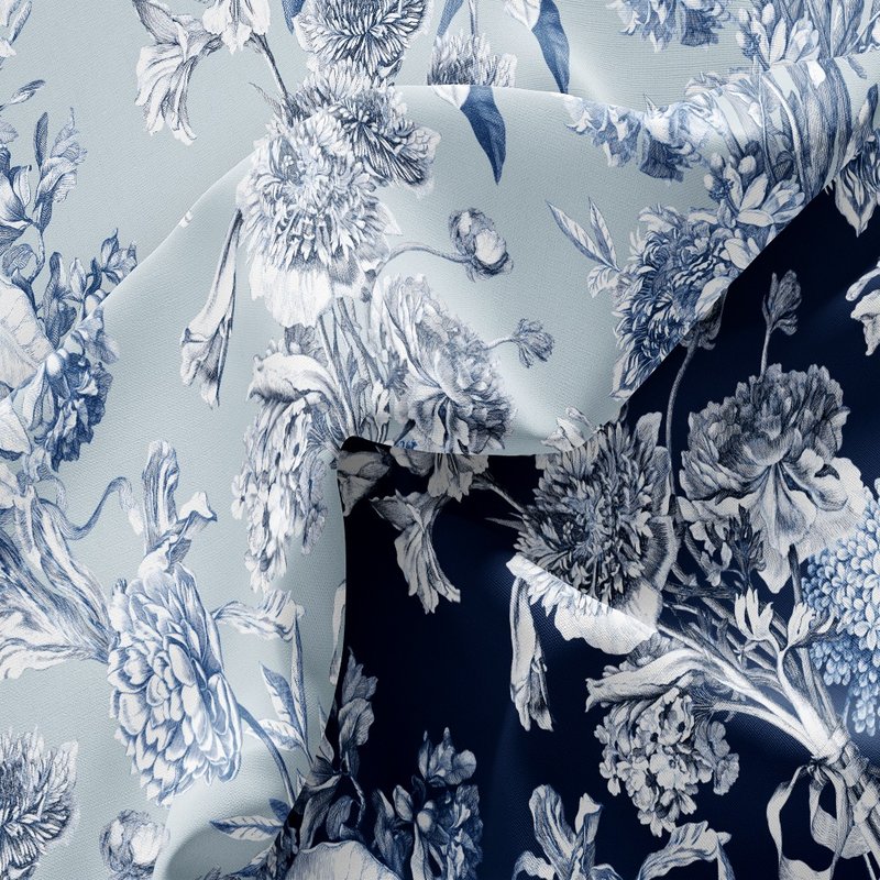 HC印花布料X多种材质 欧美花版 HC7001 靛蓝色印花维多利亚花卉 - 编织/刺绣/羊毛毡/裁缝 - 聚酯纤维