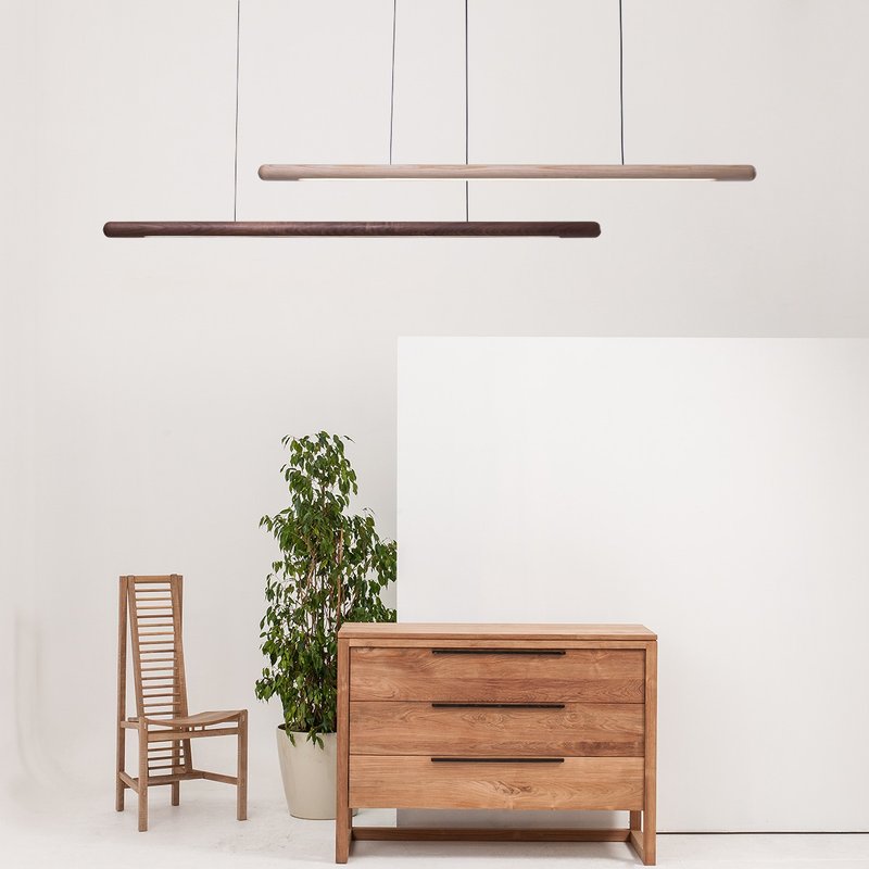 圆形实木北欧长条吊灯简约一字式创意吊灯 餐厅书房办公家用灯具 - 灯具/灯饰 - 木头 多色