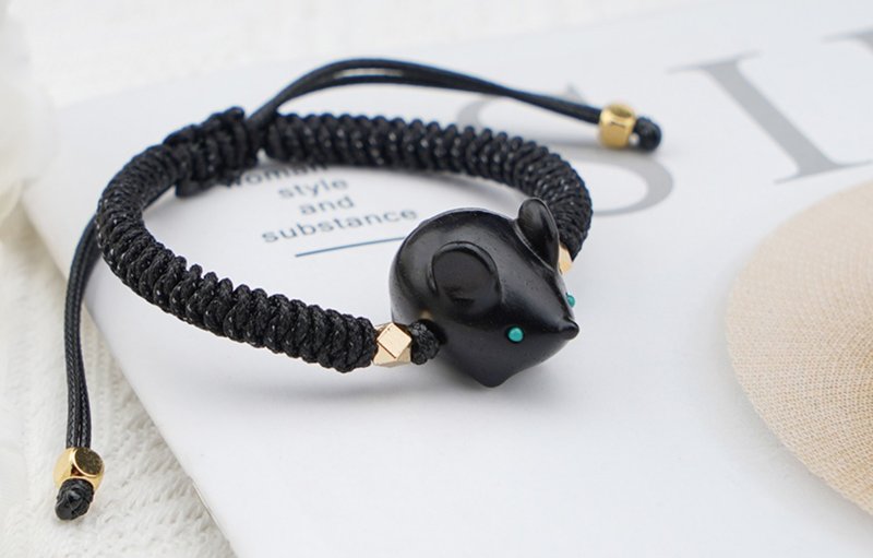 簡約手作 生肖老鼠檀木编制手链 - 手链/手环 - 木头 多色