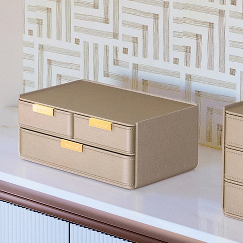 bencross本心本来-皮革桌面二层三抽屉盒-奶咖色 - 收纳用品 - 其他金属 卡其色