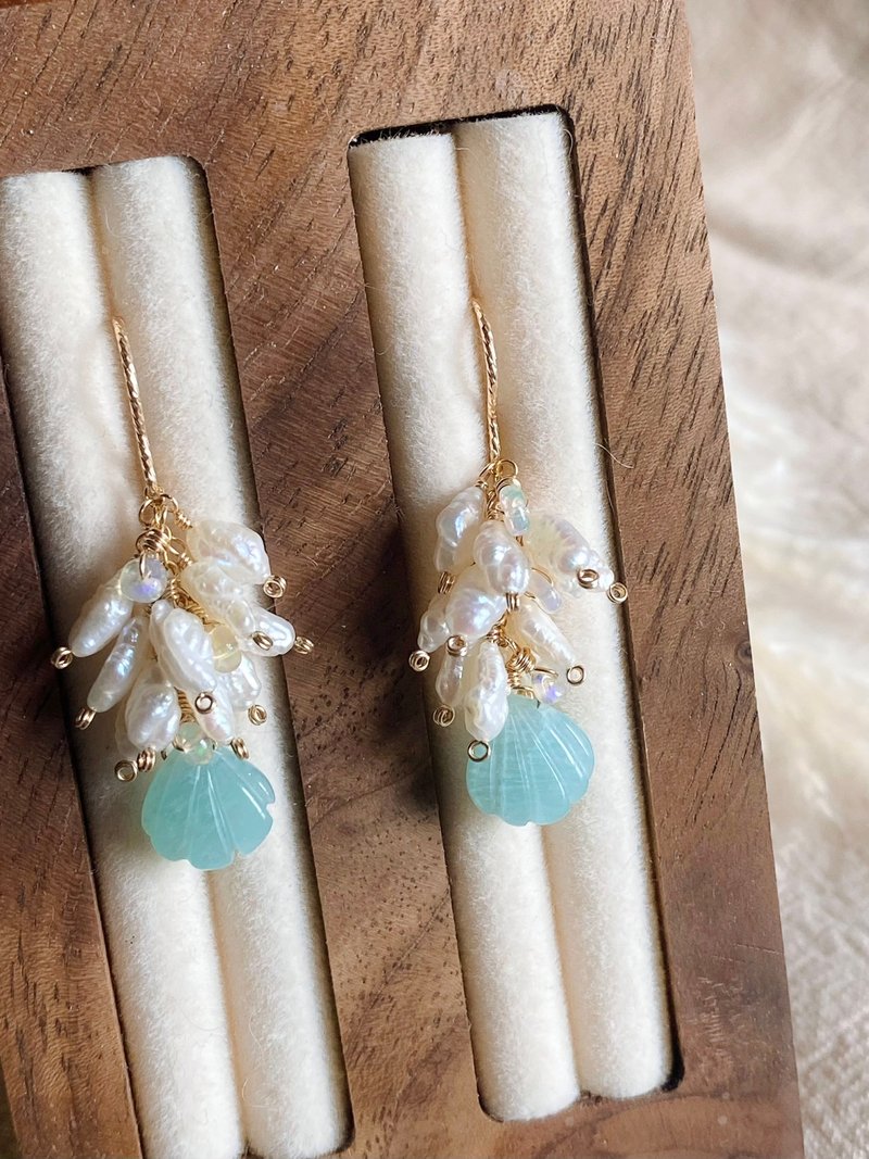 天河石小贝壳 欧泊蛋白石 野生无核天然珍珠 || 14KGF注金 耳环 - 耳环/耳夹 - 珍珠 多色