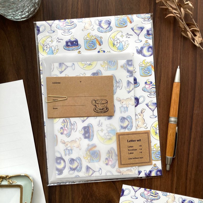 信纸组 MoonTea 夜空月亮与兔子茶会信纸组 - 信封/信纸 - 纸 蓝色