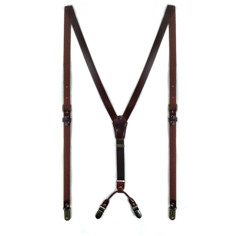 Leather Braces Suspenders 真皮革 吊带夹 真皮 皮革 单层皮 - 其他 - 真皮 咖啡色