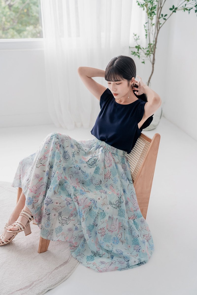 【波丽印花】裙摆甩甩 松紧带 口袋长裙 皇后碧绿 波丽纱纱 S-2XL - 裙子 - 棉.麻 绿色