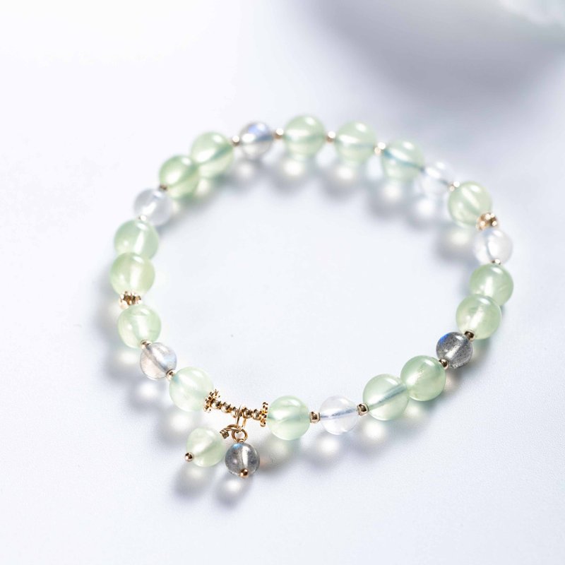 葡萄石拉长石月光石14K镀金手链 | 天然水晶定制化礼物 - 手链/手环 - 水晶 绿色