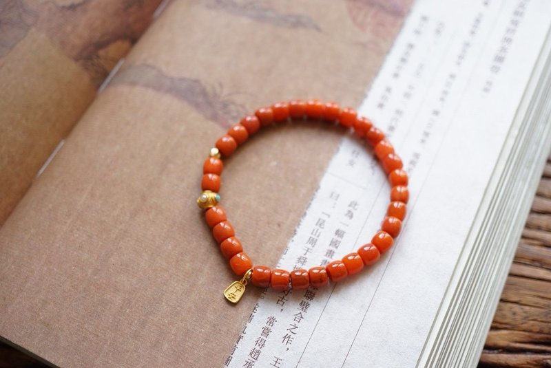 5*6mm天然川料南红玛瑙 古法银配饰设计单圈手串手链s - 手链/手环 - 半宝石 红色