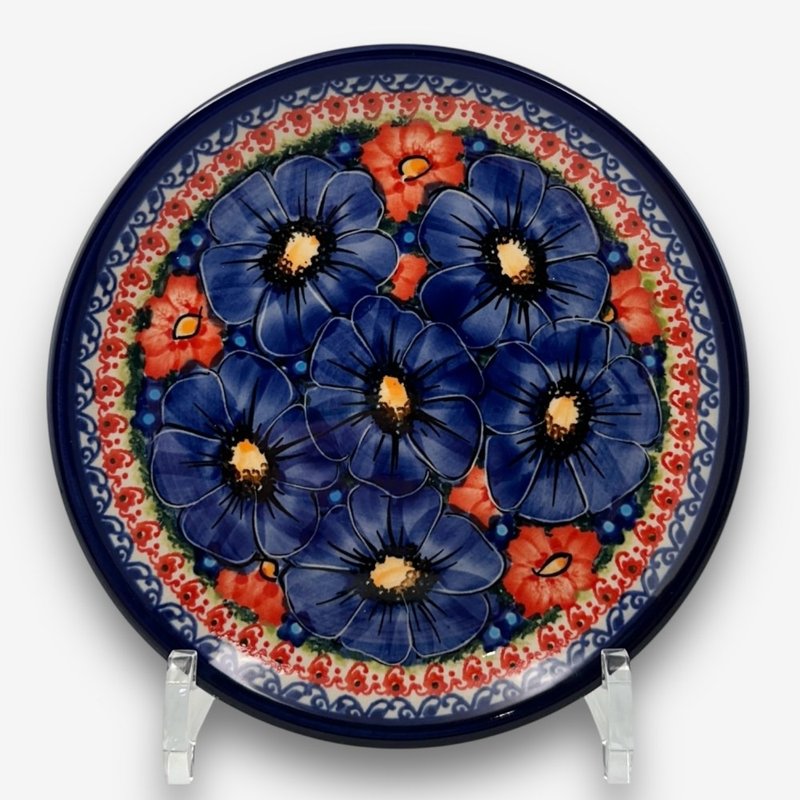 波兰手绘手工陶-点心盘 圆盘 17cm 赤蓝芳华系列 - 盘子/餐盘/盘架 - 陶 多色