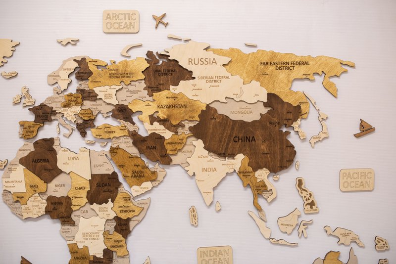 Wood World Map, Home Decor, World Map, 3D World Map, Wall Decor - 墙贴/壁贴 - 木头 多色
