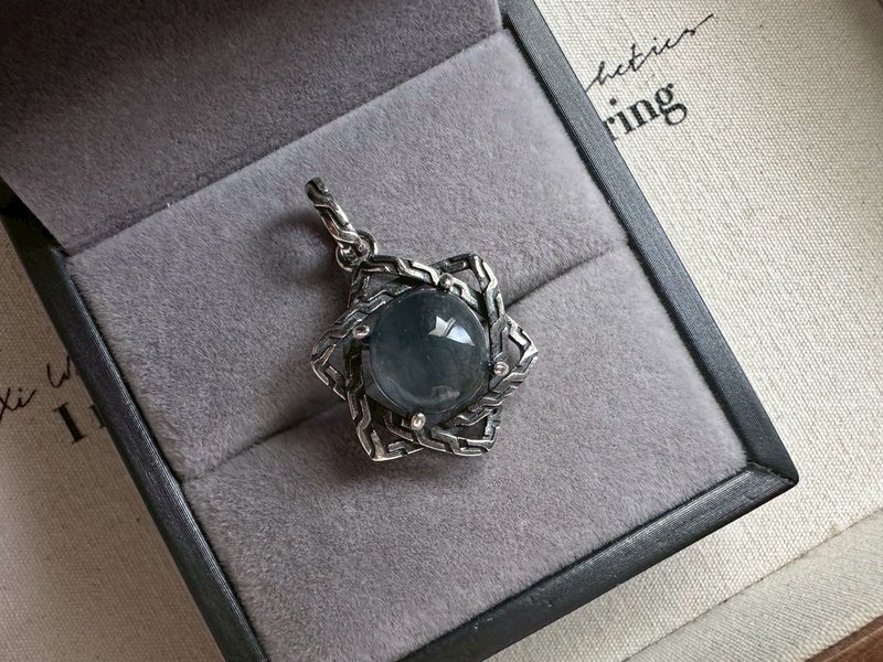 蓝兔毛发水晶六芒星925银吊坠 - 项链 - 水晶