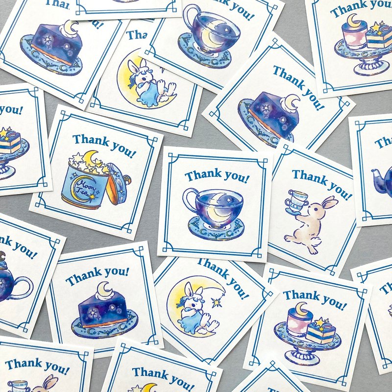 感谢贴纸 月茶【35枚入】夜空月亮红茶 - 贴纸 - 纸 蓝色