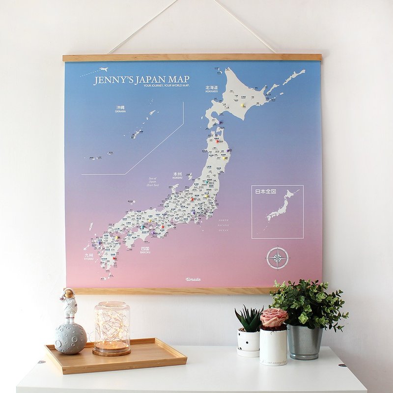 日本地图-专属订制实木框海报-樱花粉 (定制化礼物 毕业礼物) - 海报/装饰画/版画 - 纸 粉红色