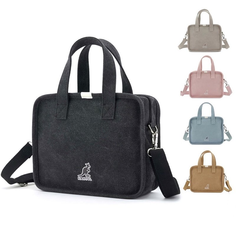 【KANGOL】袋鼠水洗帆布小方包 热压吐司手提侧背包 手提包 侧背 - 手提包/手提袋 - 棉.麻