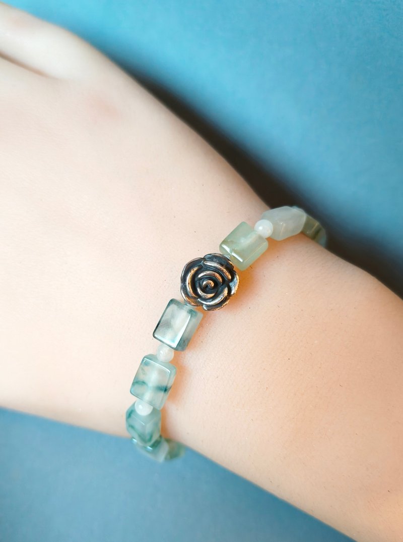 天然缅甸翡翠 飘蓝花  冰种透绳串珠  日常守护・招来好运 手串 - 手链/手环 - 玉石 透明