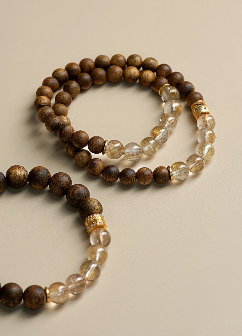 VISHI未时 天然莺歌绿奇楠沉香钛金发晶串珠手链木质中式复古女 - 手链/手环 - 木头 咖啡色