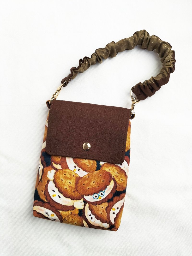 拼色手提小巧手机袋/奶油夹心饼干 - 手提包/手提袋 - 棉.麻 咖啡色
