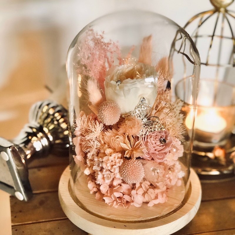 永生玫瑰微景 质感不凋花玻璃盅 | 生日  情人节首选 |台北可自取 - 干燥花/捧花 - 植物.花 粉红色
