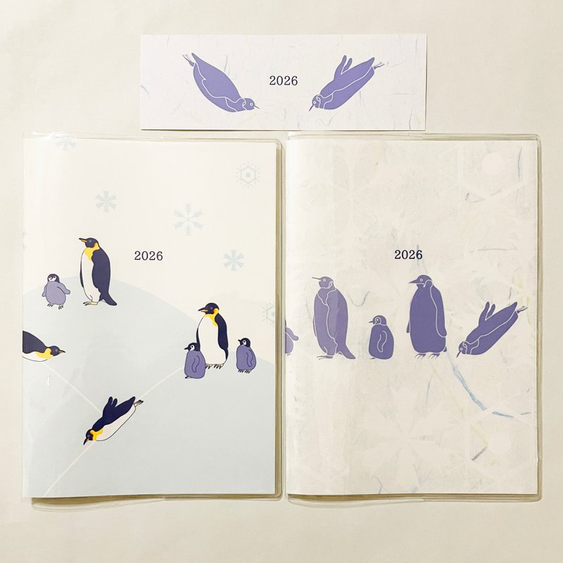 10月开始 2026年 皇帝企鹅 行事历 插画书套2款 附书签 B6 全48页 午年 马 十二生肖 企鹅 动物 - 笔记本/手帐 - 纸 蓝色