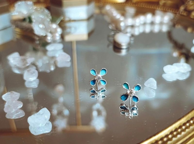 羽光|耳针|点翠耳环|925银 - 耳环/耳夹 - 银 白色