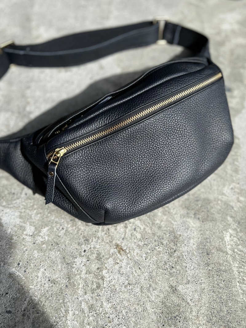 大容量胸包 海军蓝 意大利精品皮革 斜肩包 贴身旅行包 出国防盗 - 侧背包/斜挎包 - 真皮 蓝色