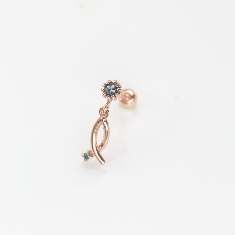 14K 蓝钻鱼造型锁珠耳环(单个)耳骨 耳窝 不退色 - 耳环/耳夹 - 贵金属 金色