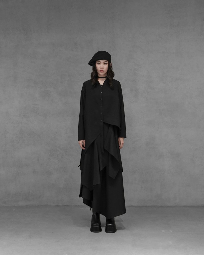 MUKK DESIGN 不对称剪裁造型门襟衬衫 - 女装衬衫 - 聚酯纤维 黑色