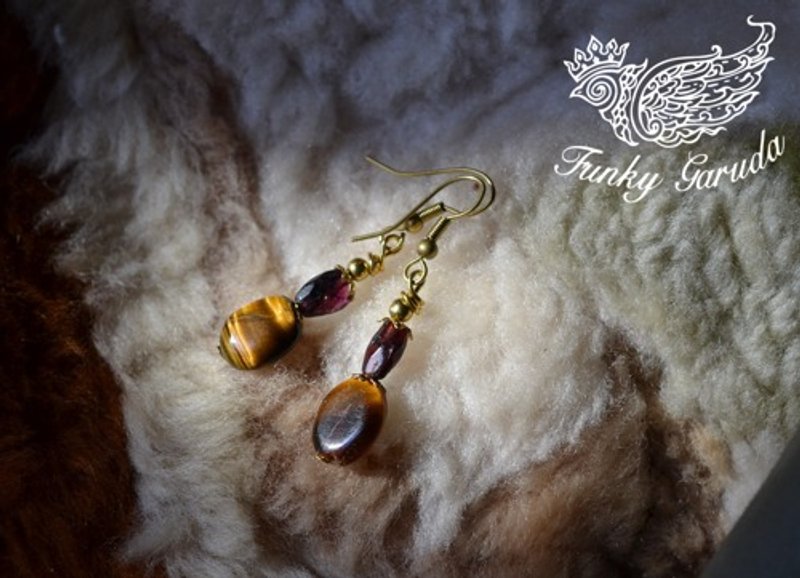 石榴石★虎眼耳针pia030 - 耳环/耳夹 - 宝石