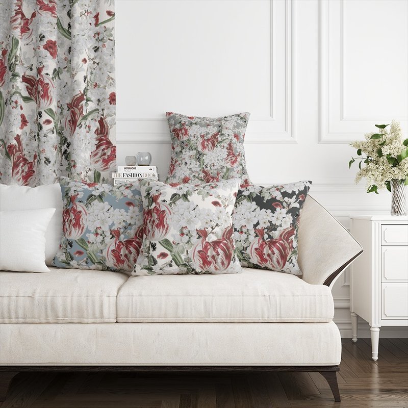 HC印花 欧美花版 抱枕套 1组3个 HC7007 云影郁香 郁金香 蜜蜂 - 枕头/抱枕 - 聚酯纤维