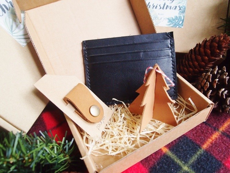 \\ Premium Gift Set \\ Men's Credit Card Holder Wallet in black + Cable organiser in cognac - 名片夹/名片盒 - 真皮 黑色