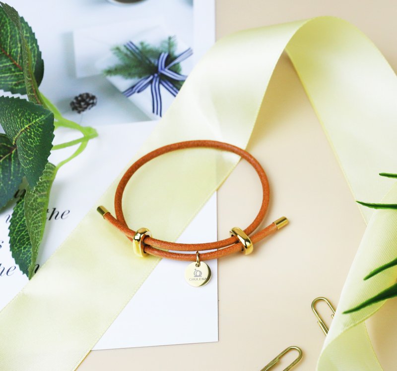 【定制】圆皮绳可调节手环_金色 (3色) /可刻字 - 手链/手环 - 真皮 卡其色