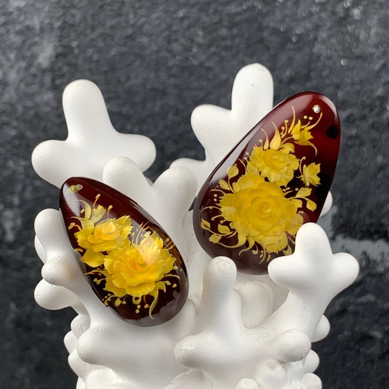 精品 血珀 精致立体阴雕 玫瑰花 吊坠 - 项链 - 宝石 橘色