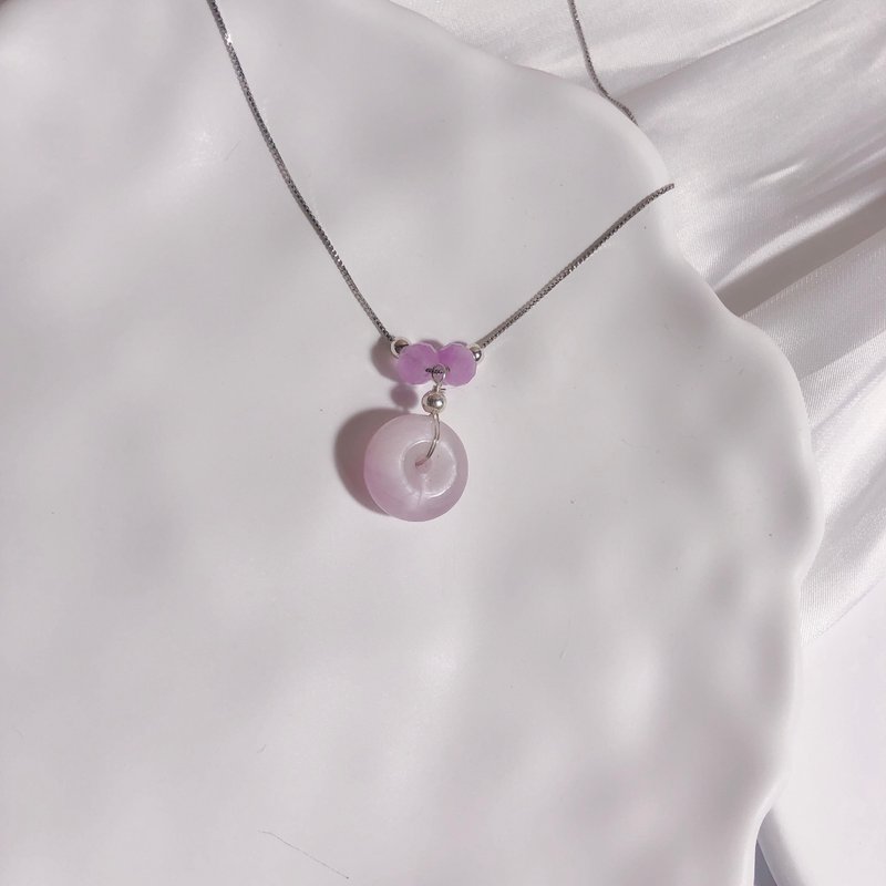紫锂辉平安扣 纯银项链 - 项链 - 半宝石