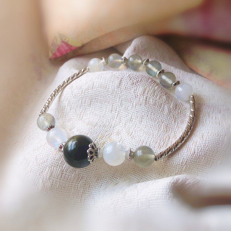 月亮石  金曜石 财运 爱情运 水晶 手鈪 手链 手链 手环 定制化 - 手链/手环 - 水晶 黑色