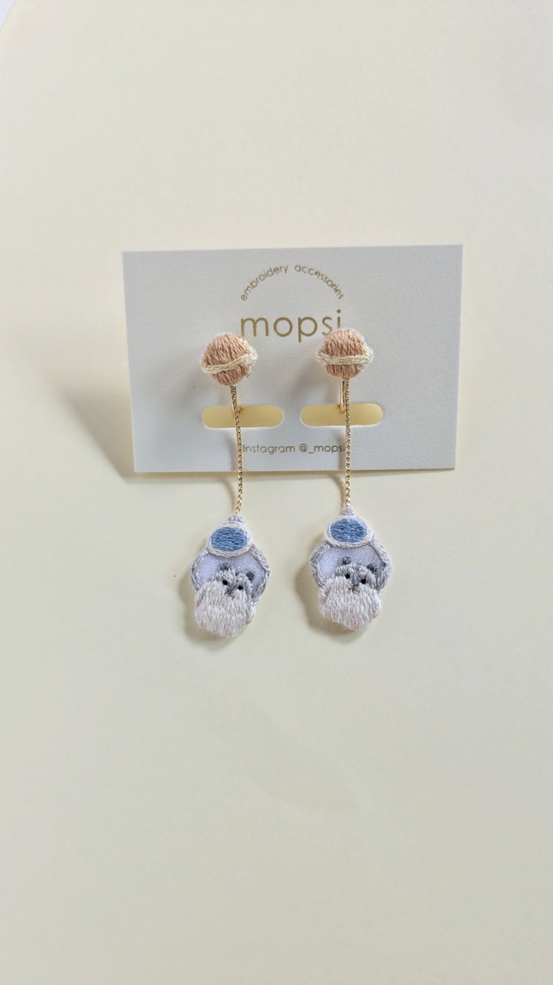 UFO夹娃娃机侏儒仓鼠 手绣耳环/耳夹 - 耳环/耳夹 - 绣线 灰色