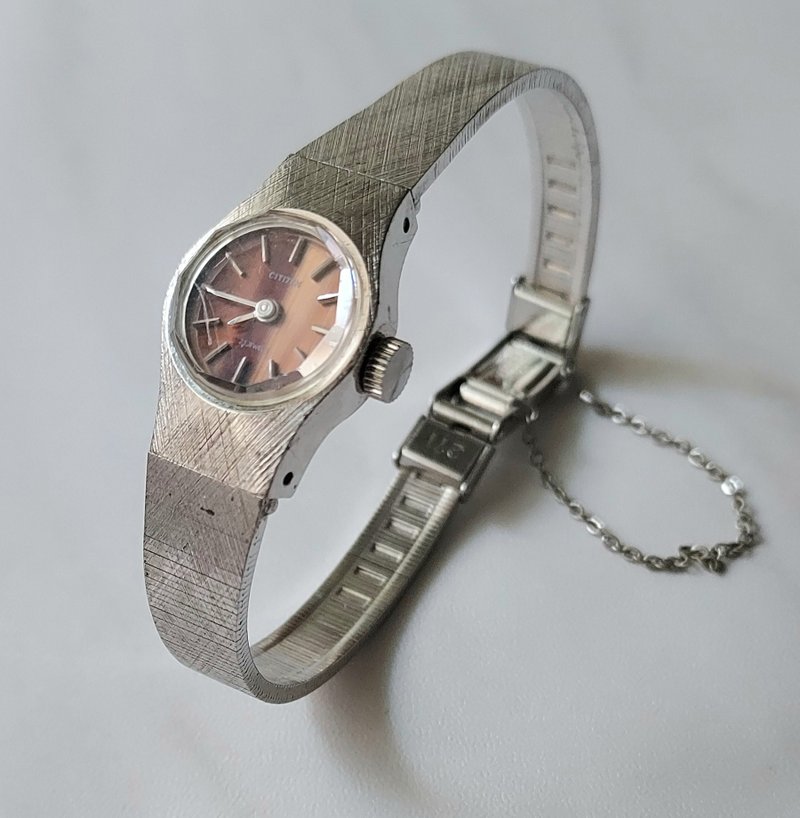 普普年代 • 21石琥珀橘银面日本Citizen星辰手上链机械古董女表 - 女表 - 其他材质