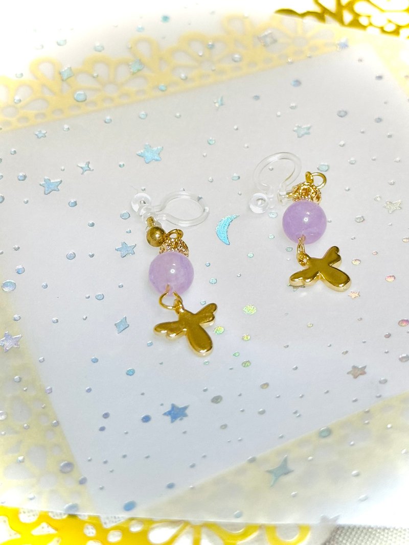 水晶系列 - 薰衣草紫水晶小蜜蜂耳夹 - 耳环/耳夹 - 水晶 紫色