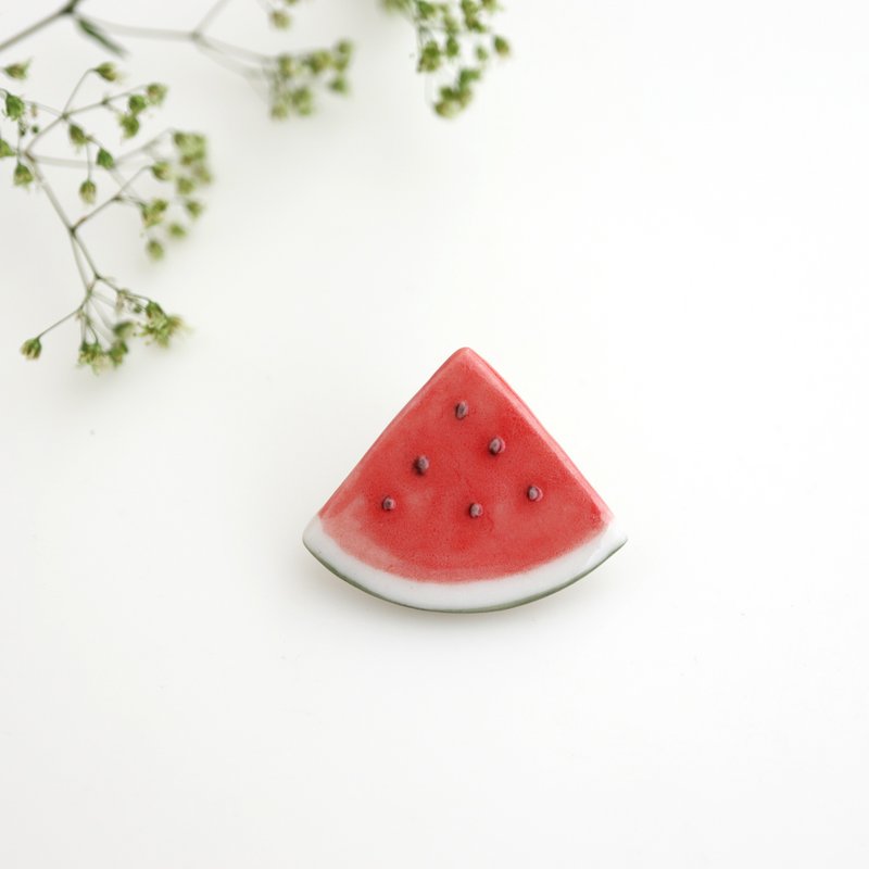 Watermelon pin brooch - 胸针 - 瓷 红色