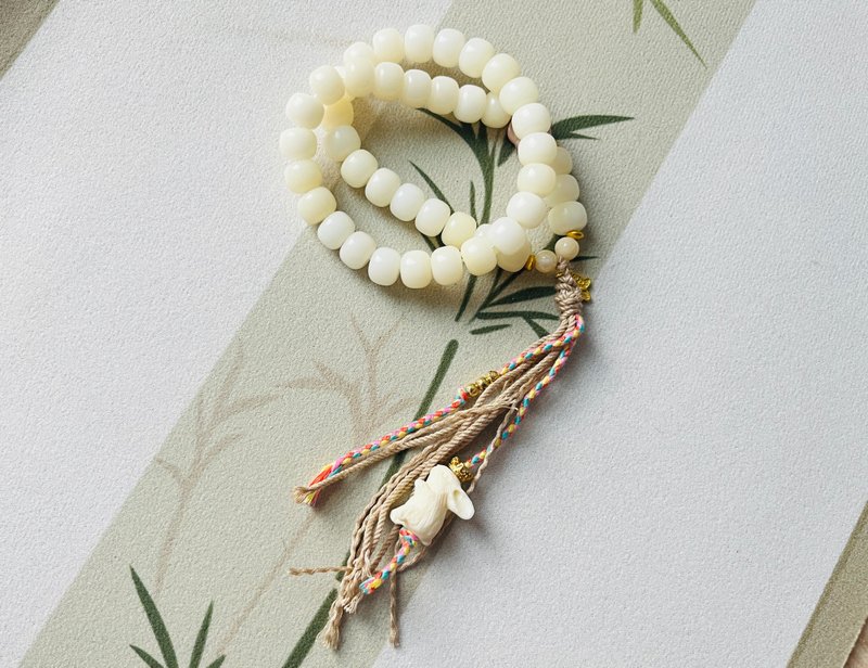 天然原生菩提根 象牙果玉兔设计双圈手串手持s - 手链/手环 - 植物.花 黑色