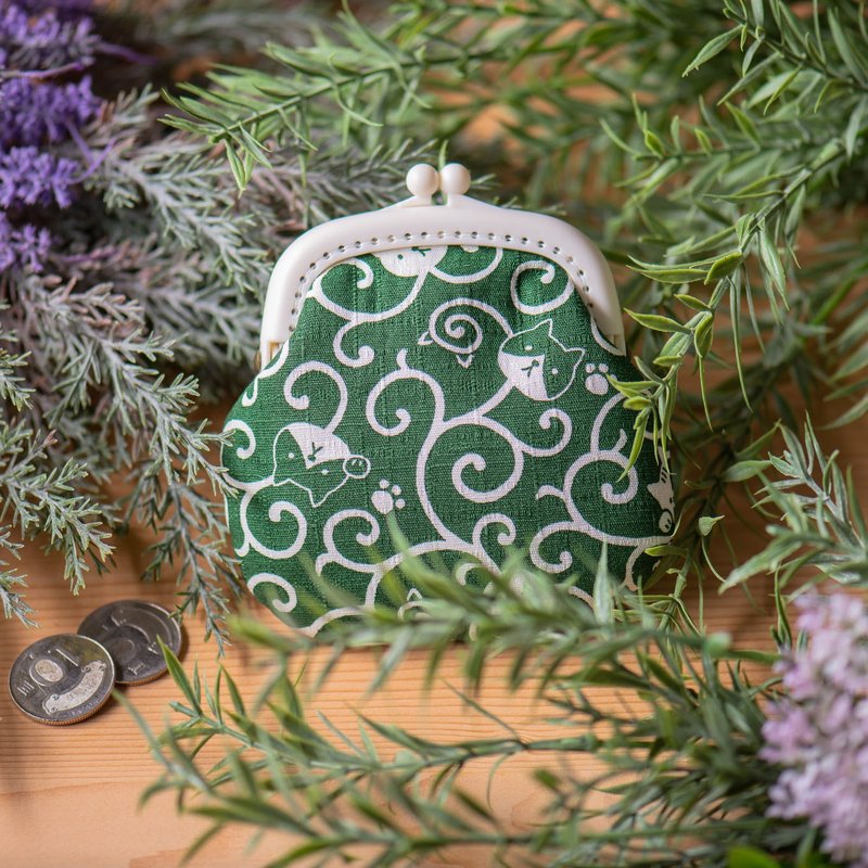 【绿色小小奔驰小偷猫】零钱包#小口金包#可爱#日系#小礼物#日系 - 零钱包 - 棉.麻 绿色